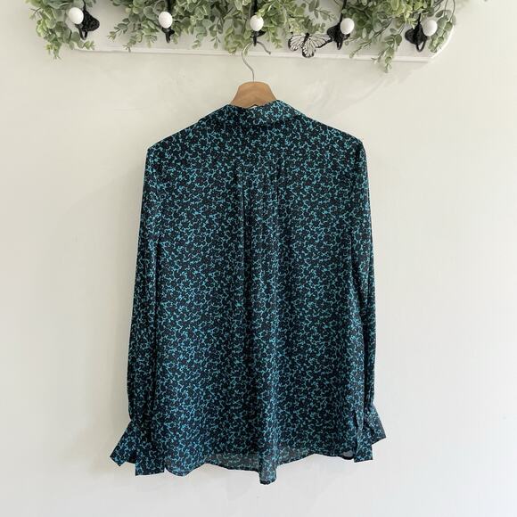 Equipment Leema floral-printed washed-silk shirt in teal blue and black Size L - Picture 2 of 4